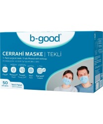 En uygun fiyatlarla B-Good 3 Katlı Cerrahi Maske Tekli Paketlenmiş 50'li