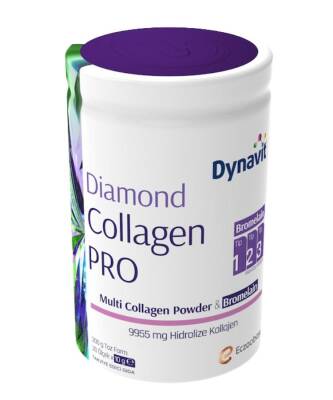Dynavit Diamond Collagen Pro Multi Collagen Powder Bromelain Hidrolize Peptit Tip 1-2-3 Kolajen Brom 300 gr