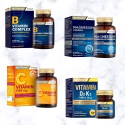 En uygun fiyatlarla Nutraxin Destek Paketi B Complex + C Vitamini + Magnezyum Complex + D3 K2