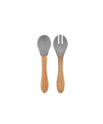 En uygun fiyatlarla OİOİ Mama Kaşığı + Çatal - Powder Grey