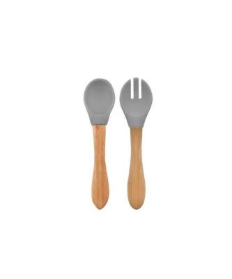 OİOİ Mama Kaşığı + Çatal - Powder Grey