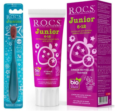 Rocs 6-12 Yaş Orman Mevyeli Diş Macunu-Diş Firçasi+20 ML Diş Macunu Hediyeli
