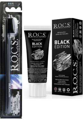 Rocs Black Edition 60 ML Diş Macunu-Black Edition Diş Firçasi+20 ML Diş Macunu Hediyeli