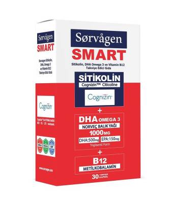 Sorvagen Smart Sitikolin DHA Omega 3 ve B12 30 Kapsül