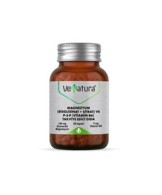 Venatura Magnezyum (Bisglisinat+Sitrat) ve P5P (Vitamin B6) 60 Kapsül