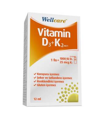 Wellcare Vitamin D3 + K2 25 mcg 1000 IU 12 ML - 1