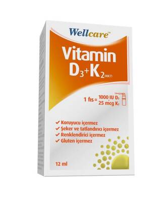 Wellcare Vitamin D3 + K2 25 mcg 1000 IU 12 ML