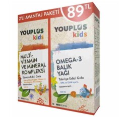 En uygun fiyatlarla Youplus Kids Multivitamin 100 ML + Omega 3 Şurup 100 ML 2'li Kofre